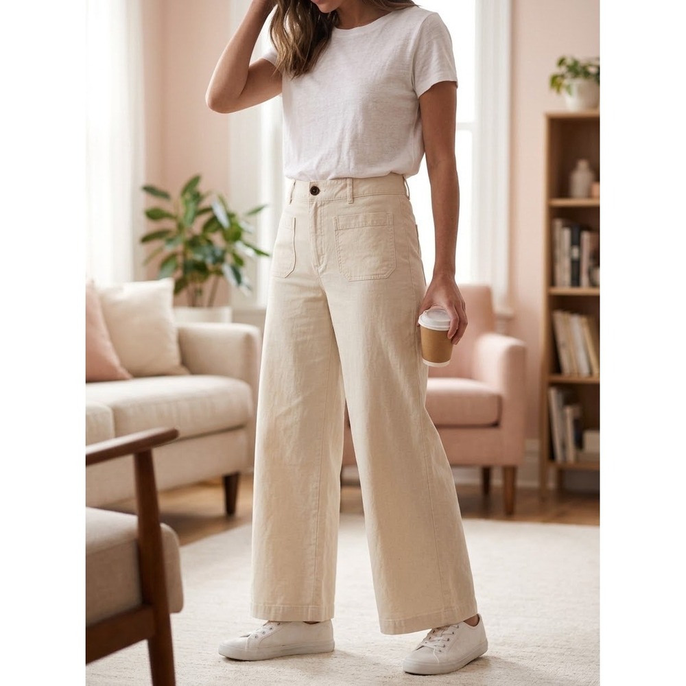 J.Crew Lizzie Pant 31P Beige Cotton Linen Blend Wide Leg High Rise Trousers